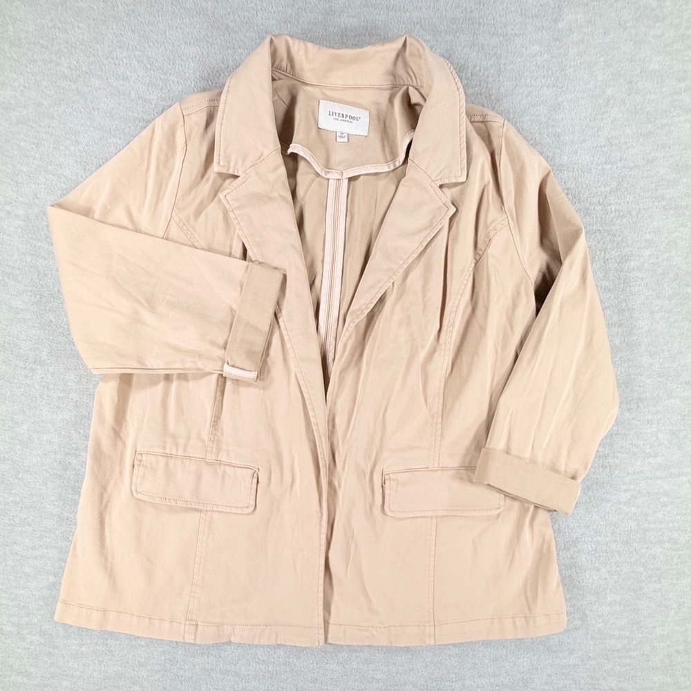 Liverpool Los Angeles Open Blazer‎ Womens 2XL Cappuccino Tan Cuffed Pockets NWT